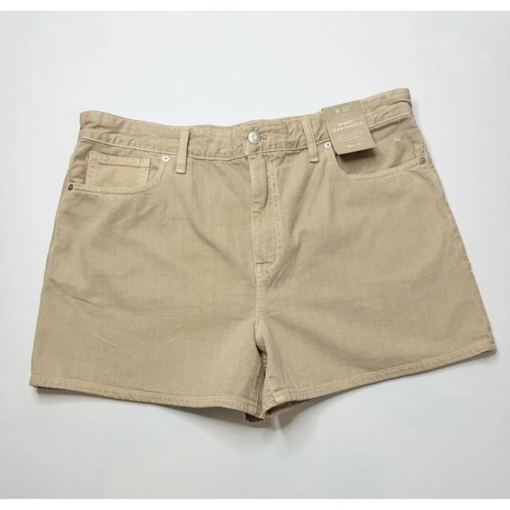 Madewell Baggy Jean Shorts Women's 32 Beige High Rise Denim Shorts NWT